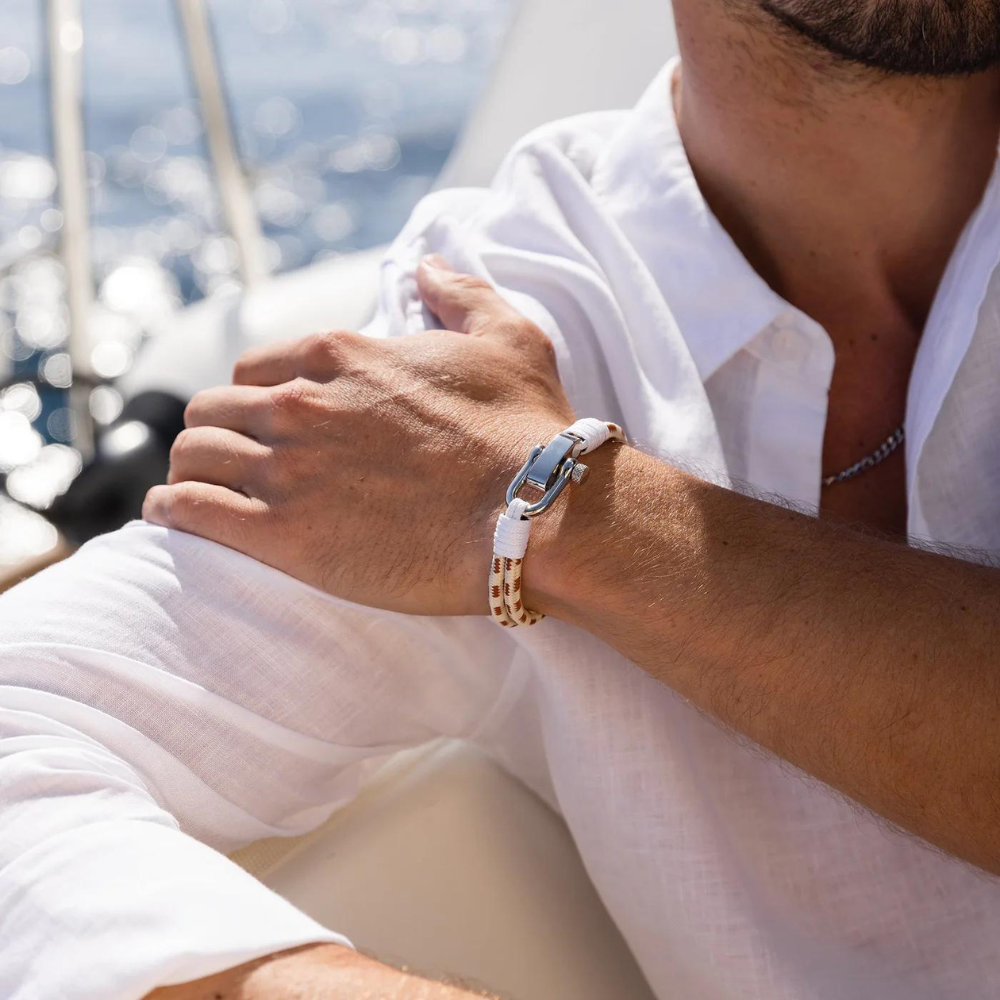 Pulseira Beroc Sailboat Corda Branca e Marrom