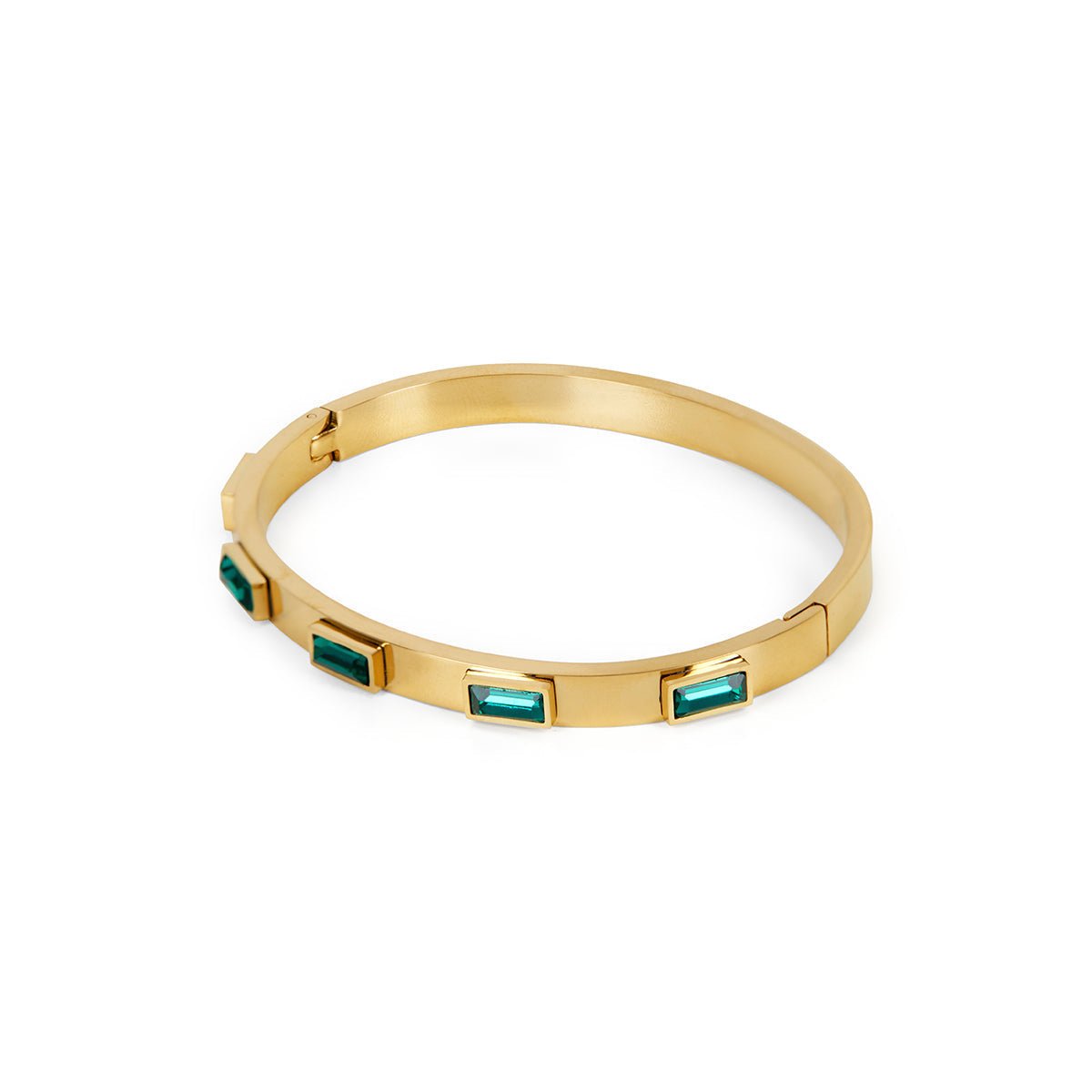 Bracelete Cristais Navete Verde Banhado em Ouro 18K - Uranos 