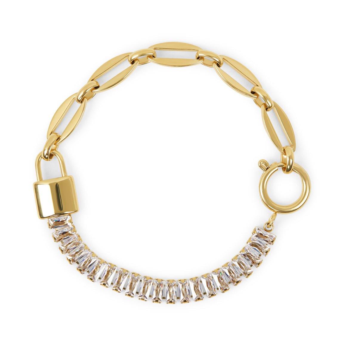 Pulseira Lock Riviera Baguete Banhado em Ouro 18K - Uranos 