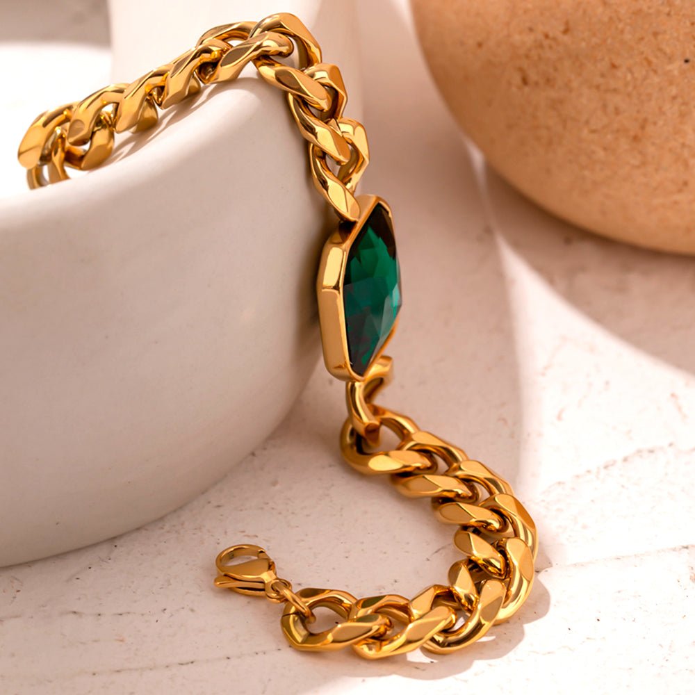 Pulseira Rich Pedra Verde Esmeralda Banho Ouro 18k - Uranos 