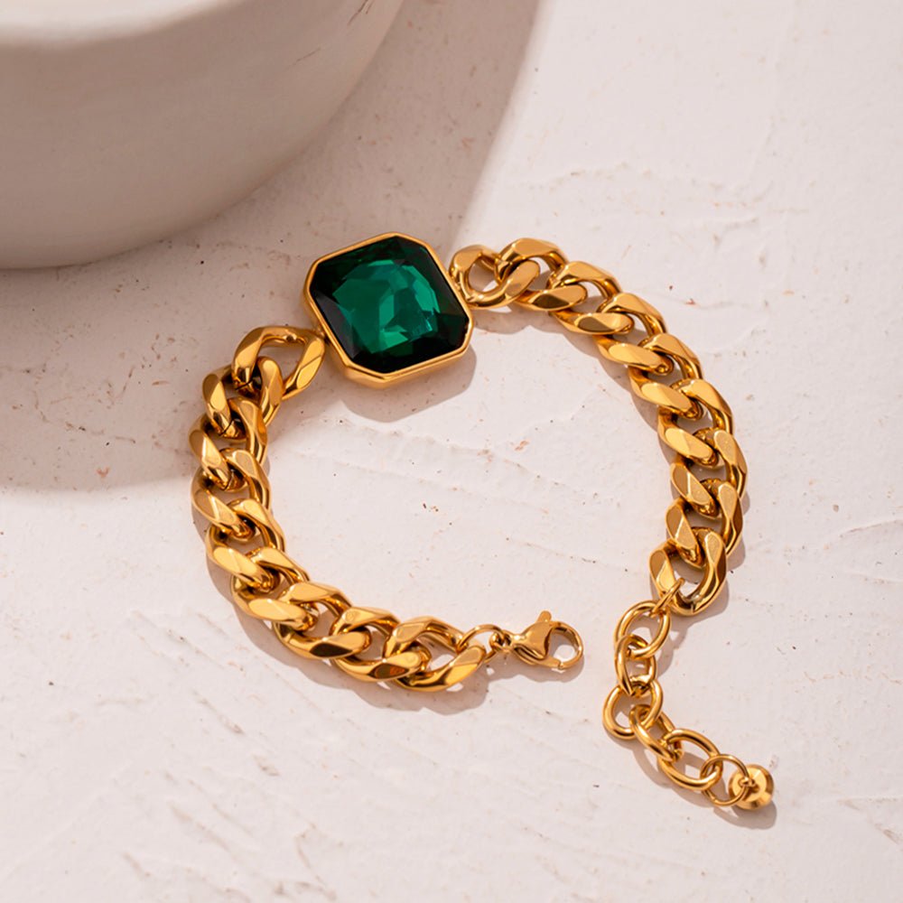 Pulseira Rich Pedra Verde Esmeralda Banho Ouro 18k - Uranos 