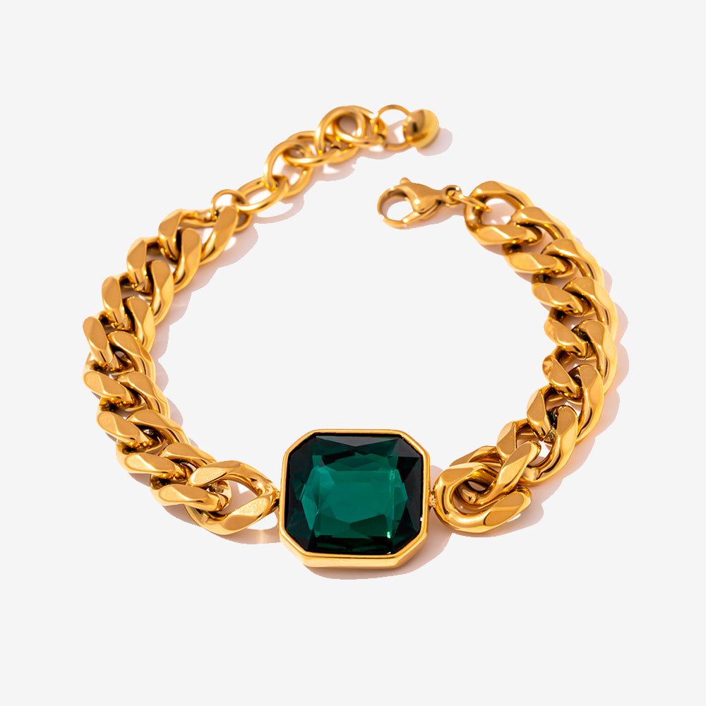 Pulseira Rich Pedra Verde Esmeralda Banho Ouro 18k - Uranos 